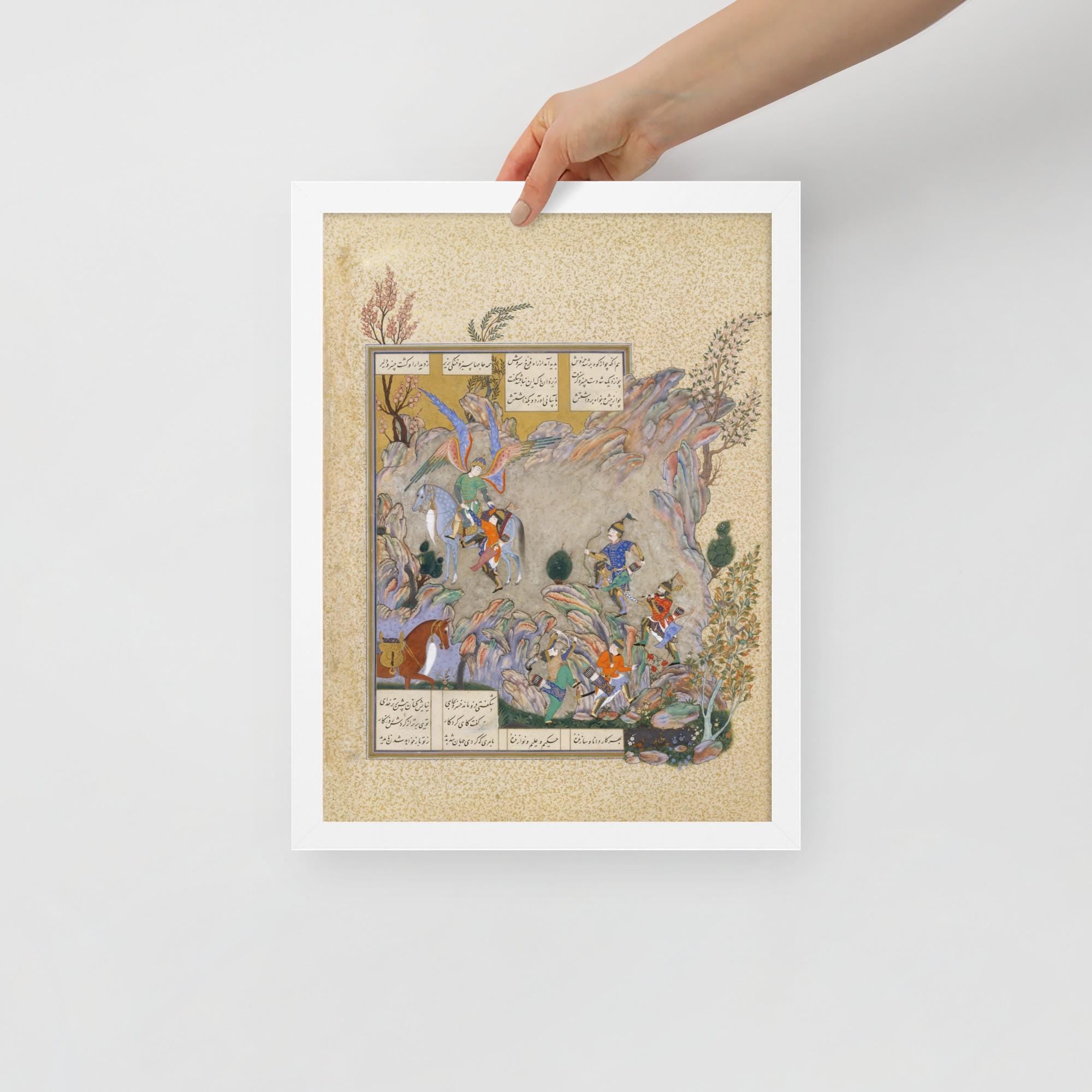Persian Miniature Wall Art – Bahram Gur Slays the Rhino-Wolf | Shahnameh Illustration Print