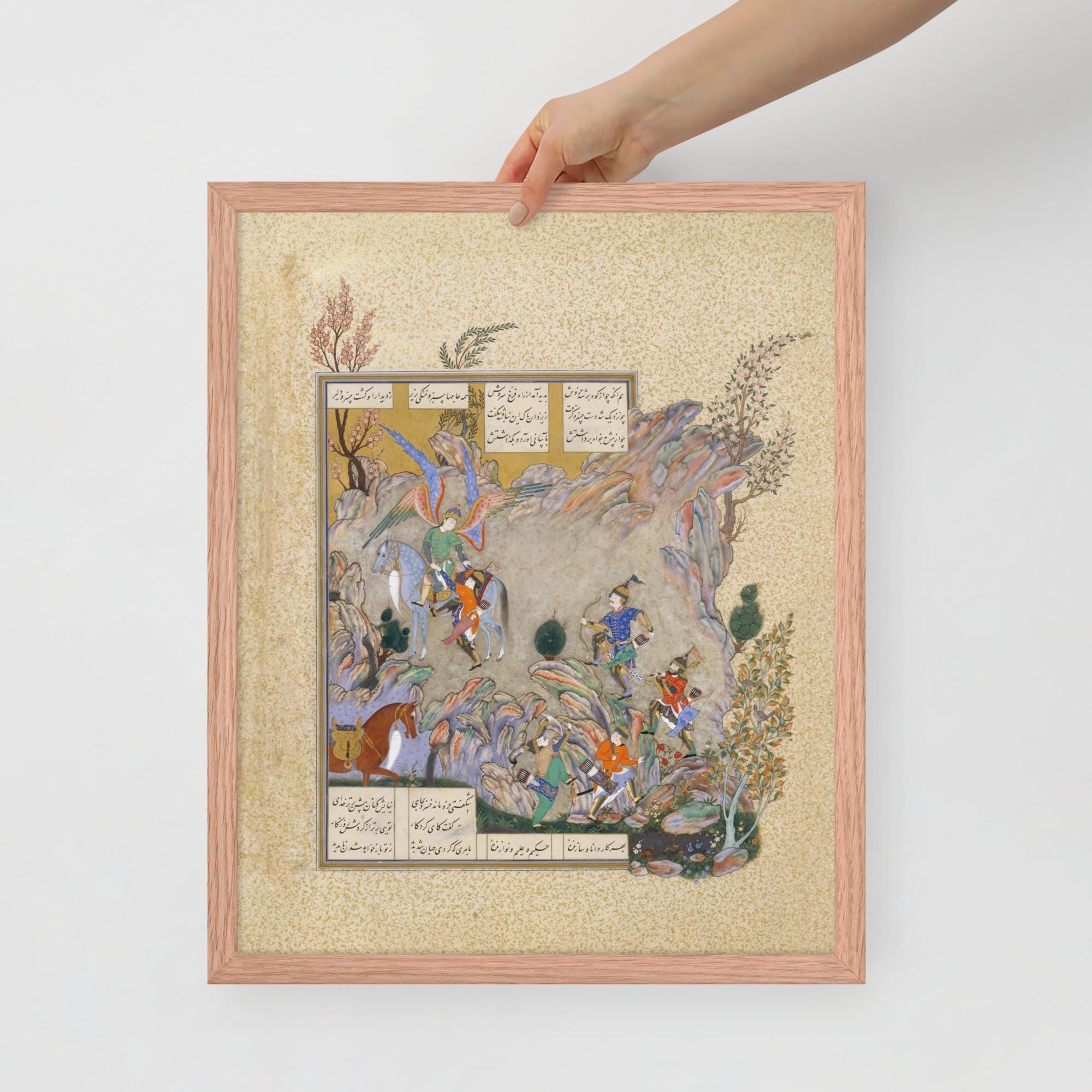 Persian Miniature Wall Art – Bahram Gur Slays the Rhino-Wolf | Shahnameh Illustration Print