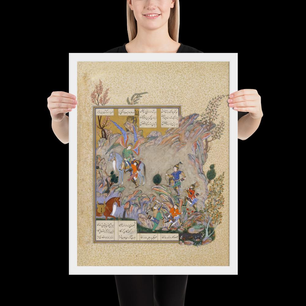 Persian Miniature Wall Art – Bahram Gur Slays the Rhino-Wolf | Shahnameh Illustration Print