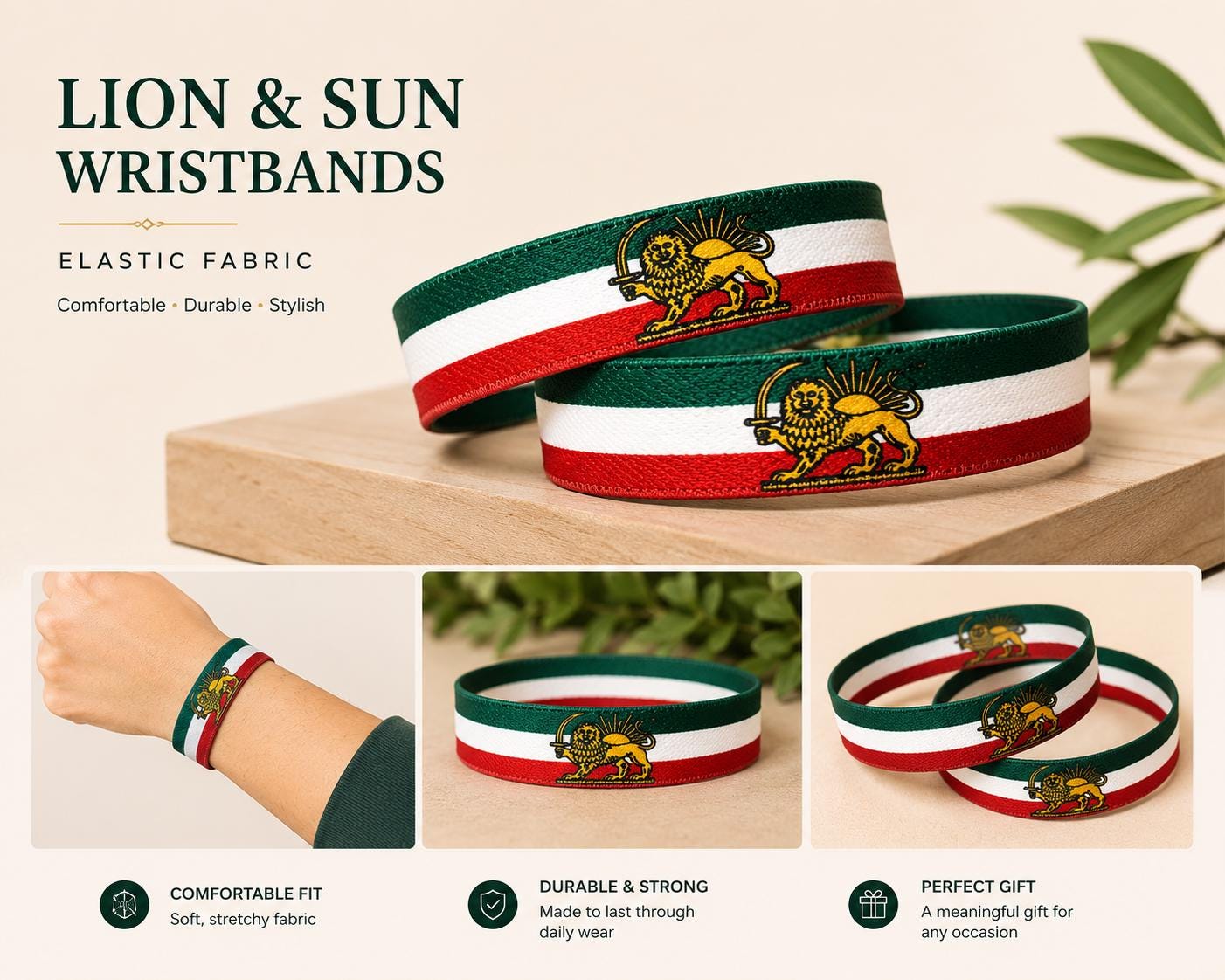 Lion and sun Elastic Fabric Wristbands | Stretch Fabric