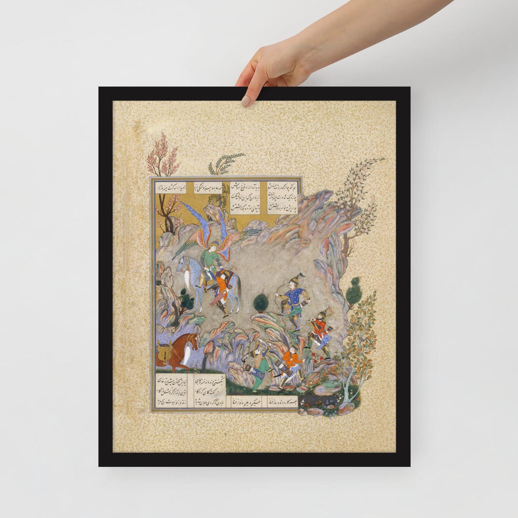 Persian Miniature Wall Art – Bahram Gur Slays the Rhino-Wolf | Shahnameh Illustration Print