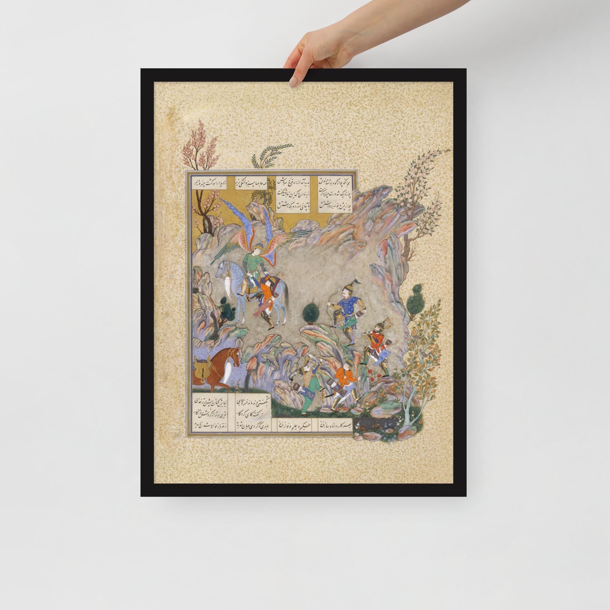 Persian Miniature Wall Art – Bahram Gur Slays the Rhino-Wolf | Shahnameh Illustration Print